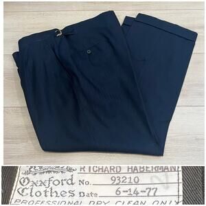 Oxxford Men's Pleated Dress Pants Navy Blue Herringbone Size 36 JP